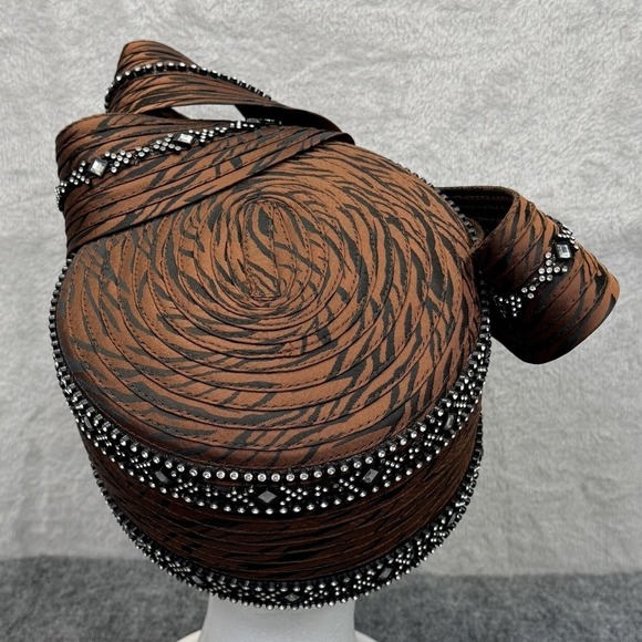 Champagne Italy Hat Fascinator Womens Brown Taffeta Rhinestone Derby Church‎ main image 4